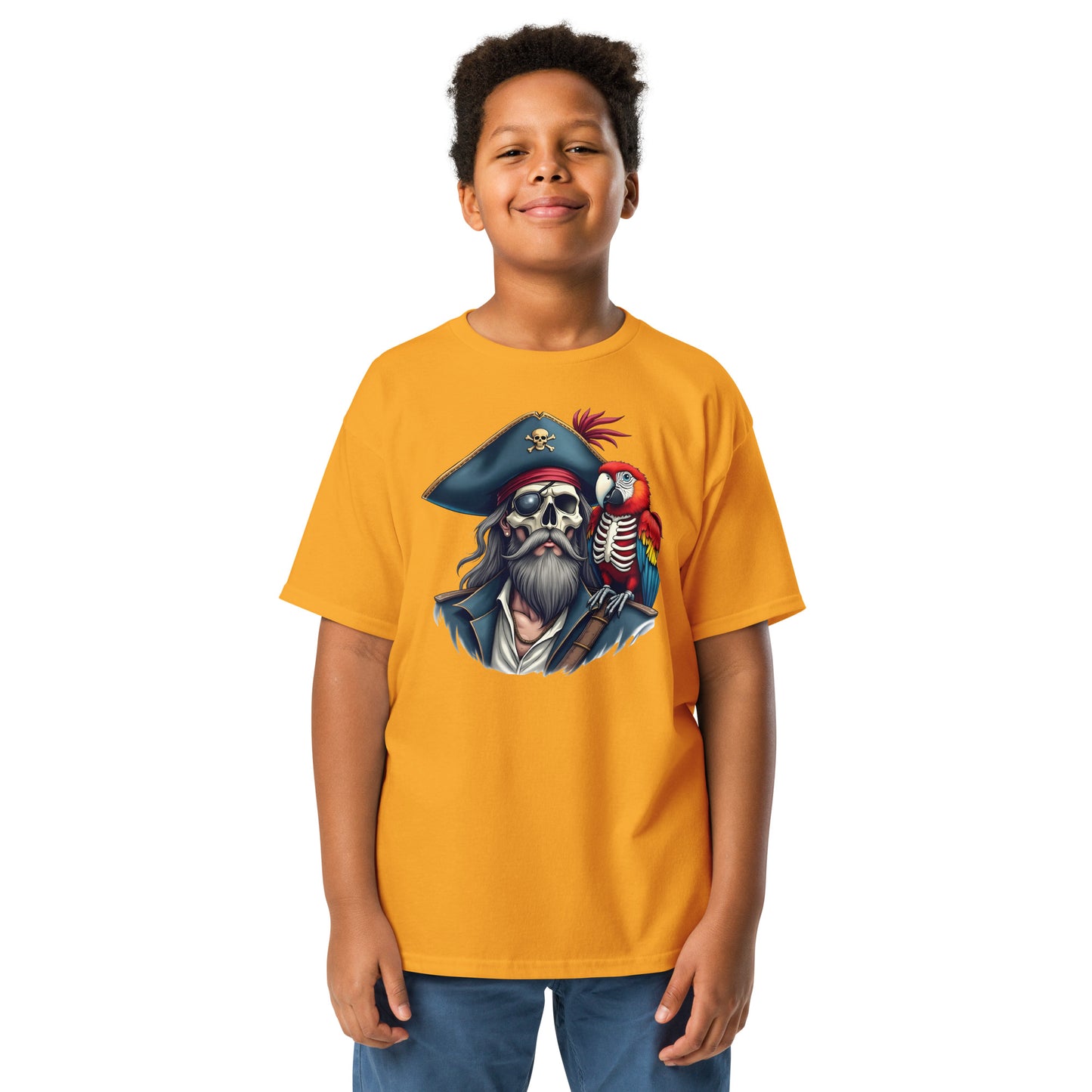 Youth Skeleton pirate & release the Kraken Twin print classic tee