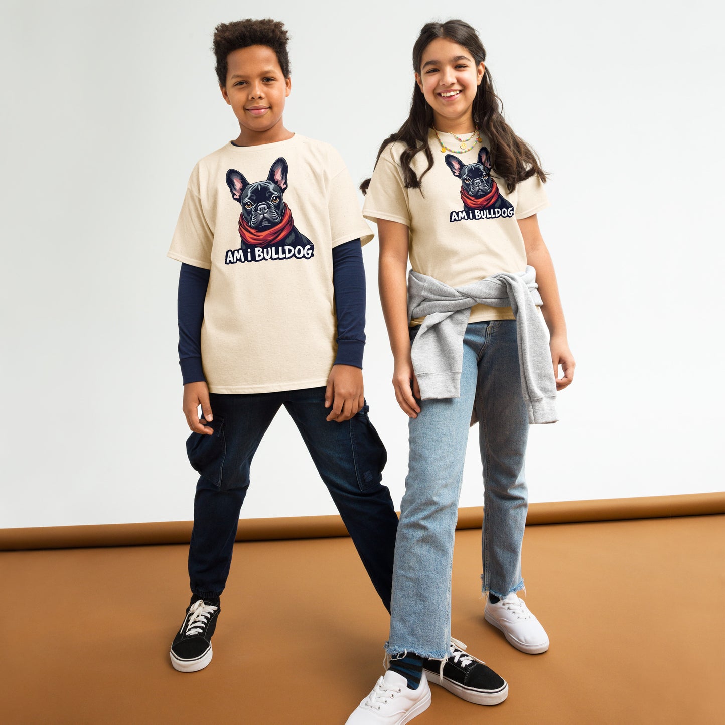 Youth twin print pug French bulldog classic tee