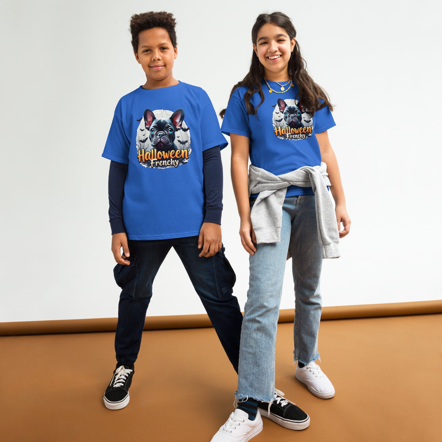 Youth Halloween French bulldog twin print heavy classic tee
