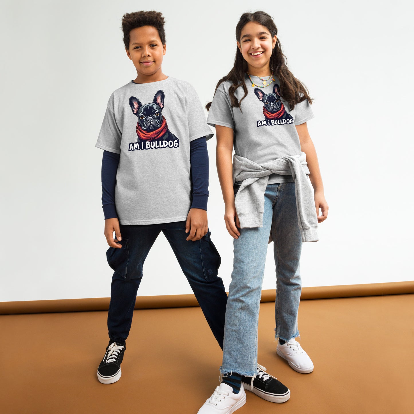 Youth twin print pug French bulldog classic tee